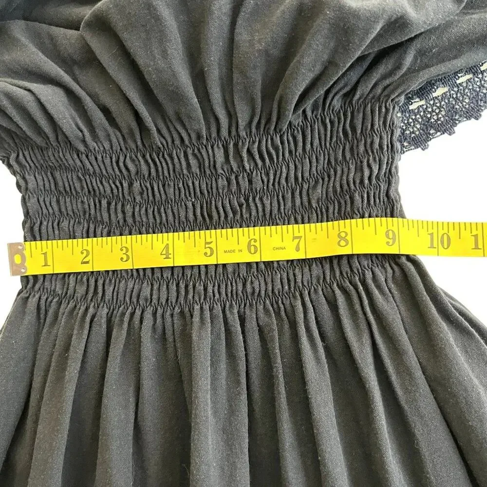 Artisan Mexican Embroidered Campesina Peasant Dress Girls 7-8 Black Boho